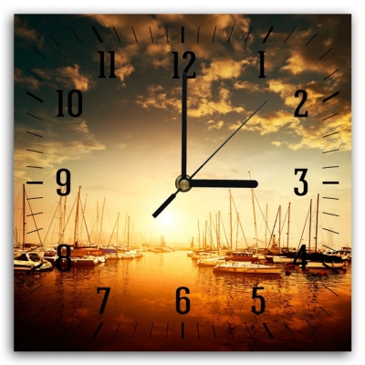 Wall Clock Sunset Among The Boats - Wall Decoration