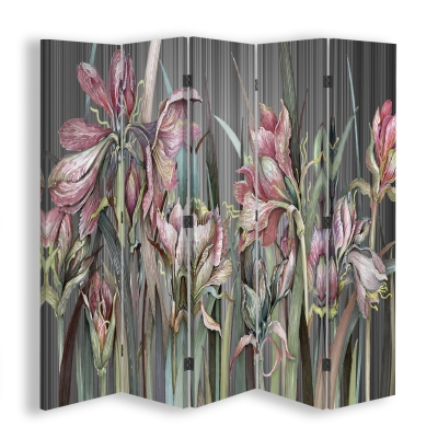 Room Divider Pink Amaryllis - Indoor Decorative Canvas Screen