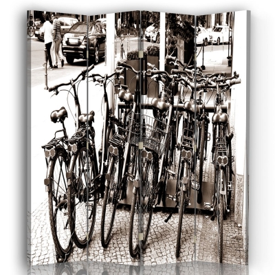 Room Divider Bicycles In Black And White - Indoor Decorative Canvas Screen