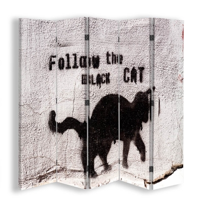 Skärm, Rumsavdelare Cat Graffiti - Dekorativ Canvasskärm för Inomhusbruk