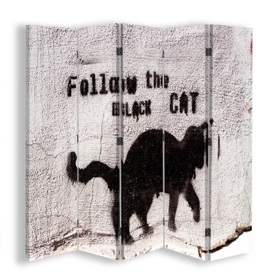 Room Divider Cat Graffiti - Indoor Decorative Canvas Screen