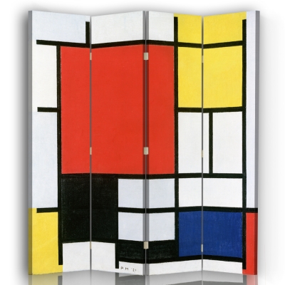 Skärm, Rumsavdelare Composition with large red plane, yellow, black, gray and blue - Piet Mondrian - Dekorativ Canvasskärm för Inomhusbruk