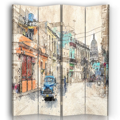 Room Divider Vintage Cuba - Indoor Decorative Canvas Screen