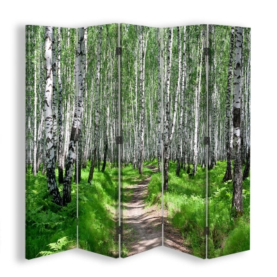 Skärm, Rumsavdelare Forest Walk - Dekorativ Canvasskärm för Inomhusbruk