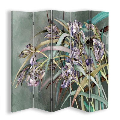 Room Divider Tangle of iris - Indoor Decorative Canvas Screen