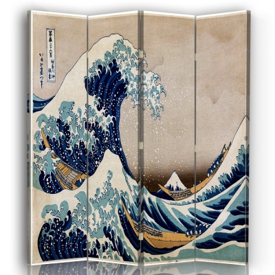 Paravent - Raumteiler Die große Welle vor Kanagawa - Katsushika Hokusai - Dekorativer Raumtrenner