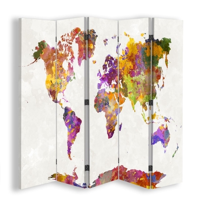 Room Divider Multi Coloured Map - Indoor Decorative Canvas Screen