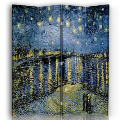 Skärm, Rumsavdelare Starry Night Over The Rhone - Vincent Van Gogh - Dekorativ Canvasskärm för Inomhusbruk