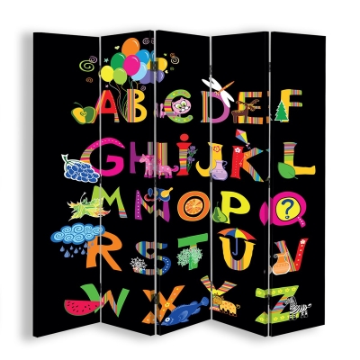 Skärm, Rumsavdelare Party Time Alphabet - Dekorativ Canvasskärm för Inomhusbruk