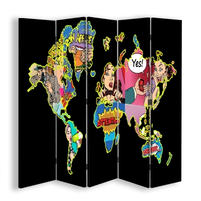 Room Divider Pop Art Map - Indoor Decorative Canvas Screen