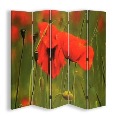 Skärm, Rumsavdelare Poppy Watercolour - Dekorativ Canvasskärm för Inomhusbruk
