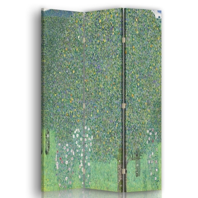 Skärm, Rumsavdelare Rosebushes Under The Trees - Gustav Klimt - Dekorativ Canvasskärm för Inomhusbruk