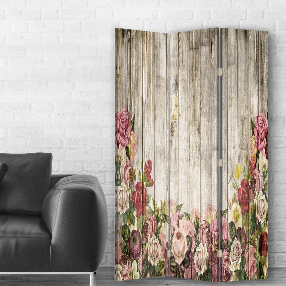 SEPARE TELA SU LEGNO 4 PANNELLI DECORO CUORI 38x180 CM ARREDAMENTO COD.691928 