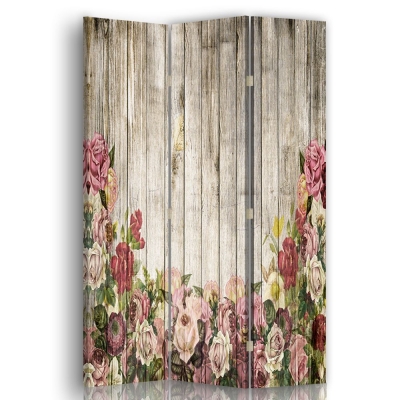 Skärm, Rumsavdelare Rose Garden On The Wood - Dekorativ Canvasskärm för Inomhusbruk