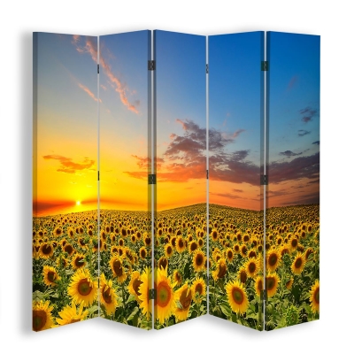 Skärm, Rumsavdelare Sunflower Sunset - Dekorativ Canvasskärm för Inomhusbruk
