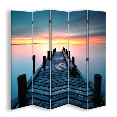 Skärm, Rumsavdelare Sunset Pier - Dekorativ Canvasskärm för Inomhusbruk