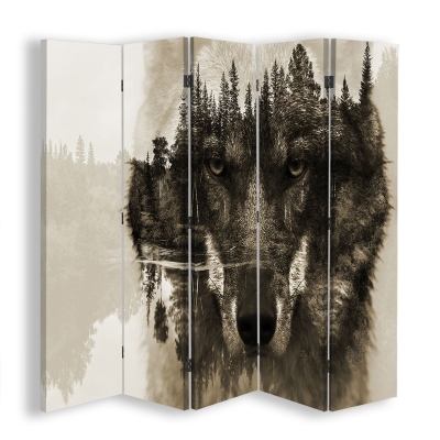 Paravent - Raumteiler Wolf Forest - Dekorativer Raumtrenner