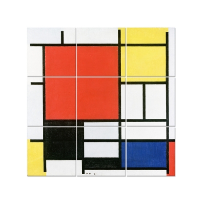 Tableau Multi Panneaux Composition Avec Large Plan Rouge, Jaune, Noir, Gris Et Bleu - Piet Mondrian - Décoration murale