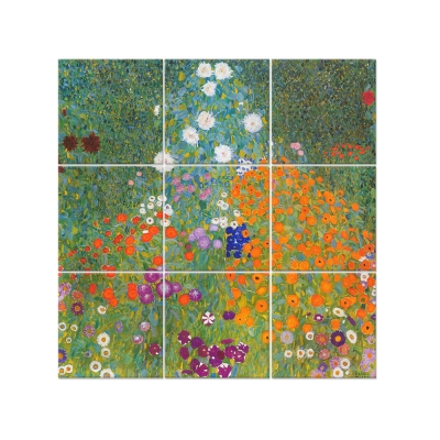 Väggkonst med flera Paneler Flowers Garden - Gustav Klimt - Väggdekoration