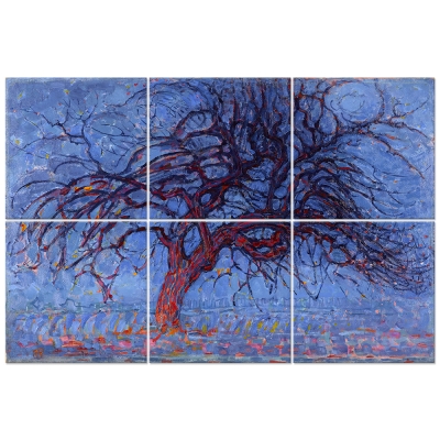 Väggkonst med flera Paneler The Red Tree - Piet Mondrian - Väggdekoration