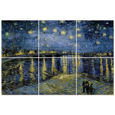Tableau Multi Panneaux Nuit Étoilée Sur Le Rhone - Vincent Van Gogh - Décoration murale