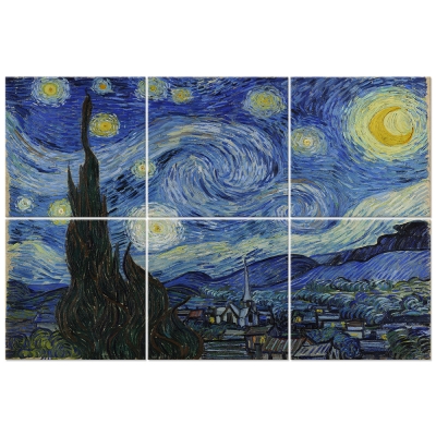 Väggkonst med flera Paneler The Starry Night - Vincent Van Gogh - Väggdekoration