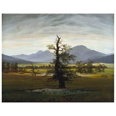 Kunstdruck auf Leinwand - Dorflandschaft bei Morgenbeleuchtung (Einsamer Baum) Caspar David Friedrich - Wanddeko, Canvas