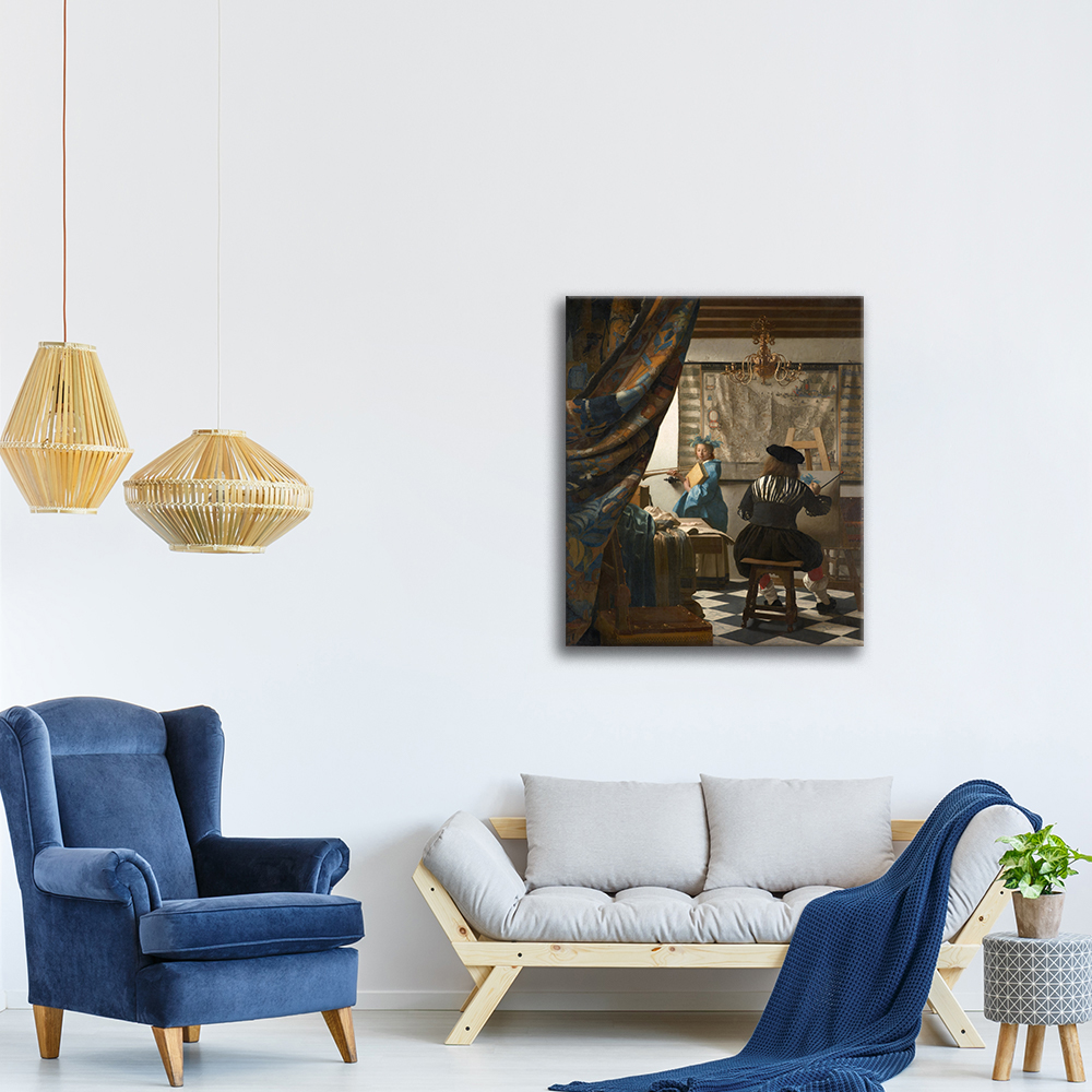 LuxHomeDecor Quadri Famosi 8 Pezzi 40x30 cm Stampa su Tela con Telaio in Legno Van Gogh Botticelli Monet Raffaello Modigliani Leonardo da Vinci Munch Vermeer 