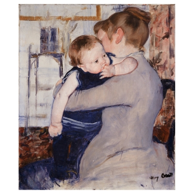 Stampa su tela - Bambino In Abito Blu Che Guarda Sopra Le Spalle Di Sua Madre - Mary Cassatt - Quadro su Tela, Decorazione Parete