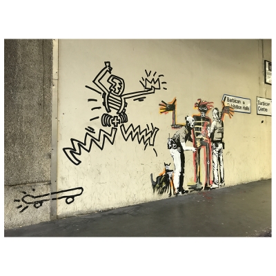 Canvastryck - Banksy in Honor of a Basquiat Exhibition in London - Dekorativ Väggkonst