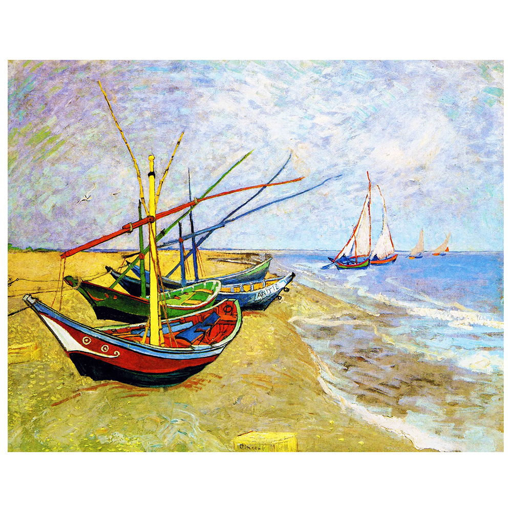Tableau, Impression Sur Toile - Fishing Boats On The Beach At Les Saintes-Maries-De-La-Mer Vincent Van Gogh - Décoration murale