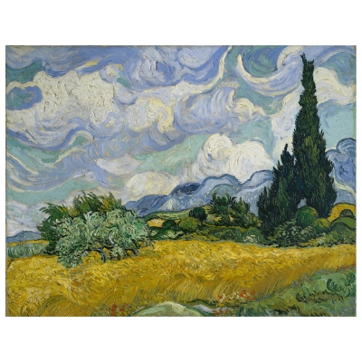 Quadro em Tela, Impressão Digital - Campo de Trigo Verde com Ciprestes - Vincent Van Gogh - Decoração de Parede