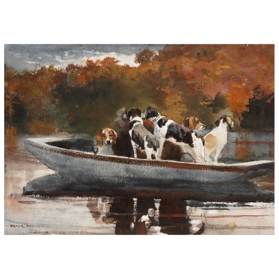 Tableau, Impression Sur Toile - Chiens De Chasse Dans Un Bateau Winslow Homer - Décoration murale