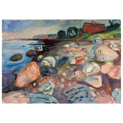 Obraz na płótnie - Shore With Red House - Edvard Munch - Dekoracje ścienne
