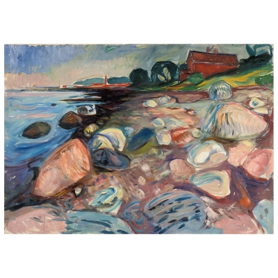 Tableau, Impression Sur Toile - Rivage Avec Une Maison Rouge Edvard Munch - Décoration murale