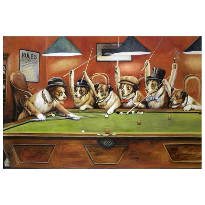 Tableau, Impression Sur Toile - Dogs Playing Pool - Cassius Marcellus Coolidge - Décoration murale
