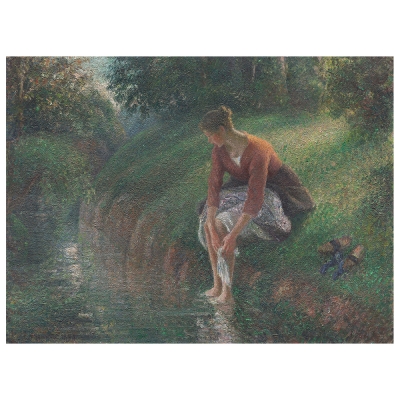 Tableau, Impression Sur Toile - Femme Baignant Ses Pieds Dans Le Ruisseau Camille Pissarro - Décoration murale