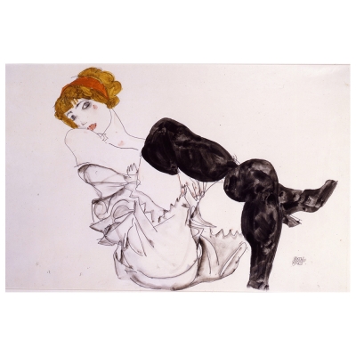 Quadro em Tela, Impressão Digital - Mulher de Meias Pretas - Egon Schiele - Decoração de Parede