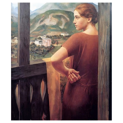 Tableau, Impression Sur Toile - Femme à la Fenêtre - Ubaldo Oppi - Décoration murale