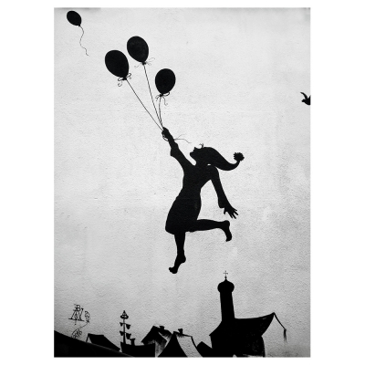 Canvastryck - Flying Balloon Girl - Dekorativ Väggkonst