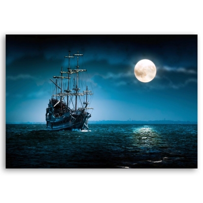 Obraz na płótnie - Galleon and Full Moon - Dekoracje ścienne