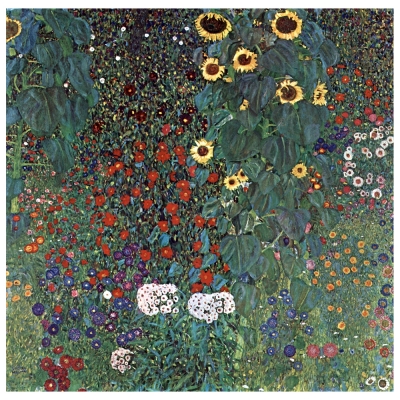 Quadro em Tela, Impressão Digital - Jardim do Chalé com Girassóis - Gustav Klimt - Decoração de Parede