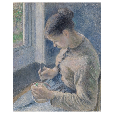 Cuadro Lienzo, Impresión Digital - Joven Campesina Tomando Café - Camille Pissarro - Decoración Pared