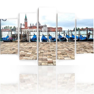Quadro em Tela, Impressão Digital - Gôndolas Azuis Em frente a San Giorgio Maggiore - Decoração de Parede