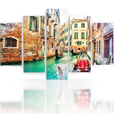 Kunstdruck auf Leinwand - Gondeln auf dem Kanal in Venedig - Wanddeko, Canvas