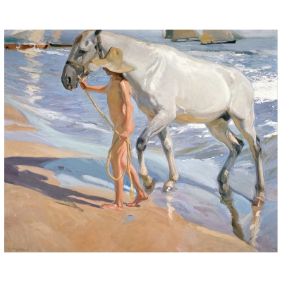 Quadro em Tela, Impressão Digital - O Banho do Cavalo - Joaquín Sorolla - Decoração de Parede
