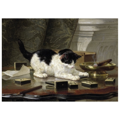 Quadro em Tela, Impressão Digital - The Cat at Play - Henriëtte Ronner-Knip - Decoração de Parede