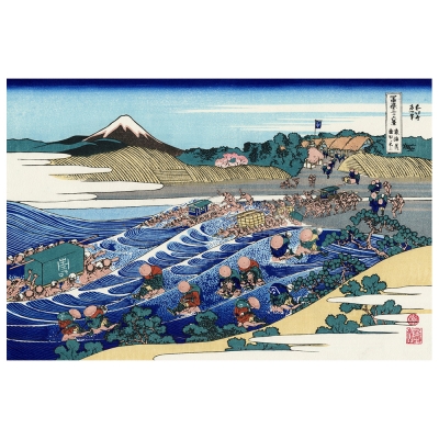 Kunstdruck auf Leinwand - Reisende durchqueren den Fluss Oi Katsushika Hokusai - Wanddeko, Canvas