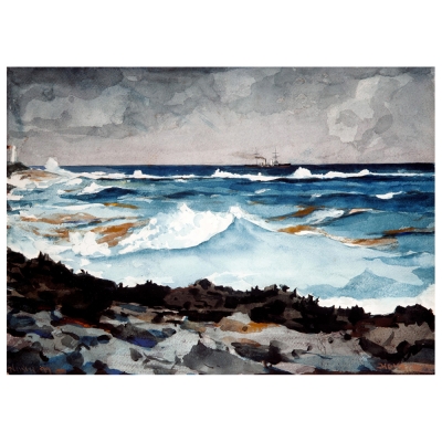 Quadro em Tela, Impressão Digital - Costa e Surf - Winslow Homer - Decoração de Parede
