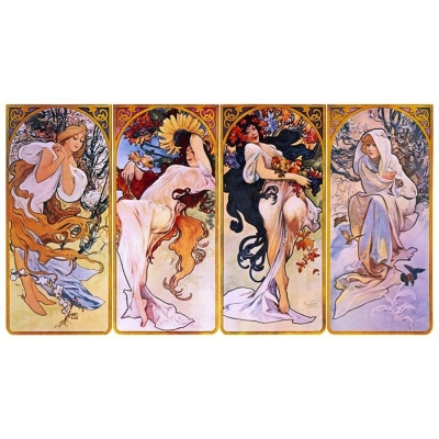 Kunstdruck auf Leinwand - Die Vier Jahreszeiten Alphonse Mucha - Wanddeko, Canvas